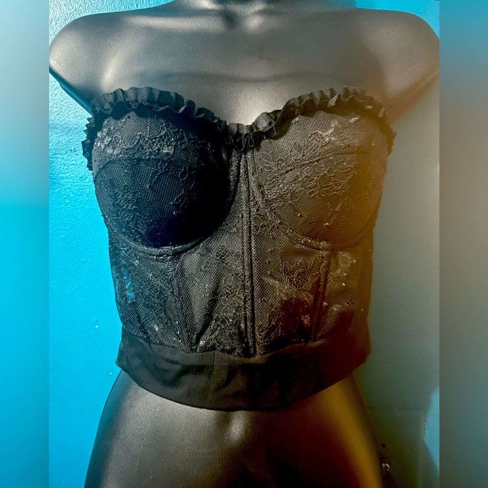 Black Lace Bustier Mesh Crop Top